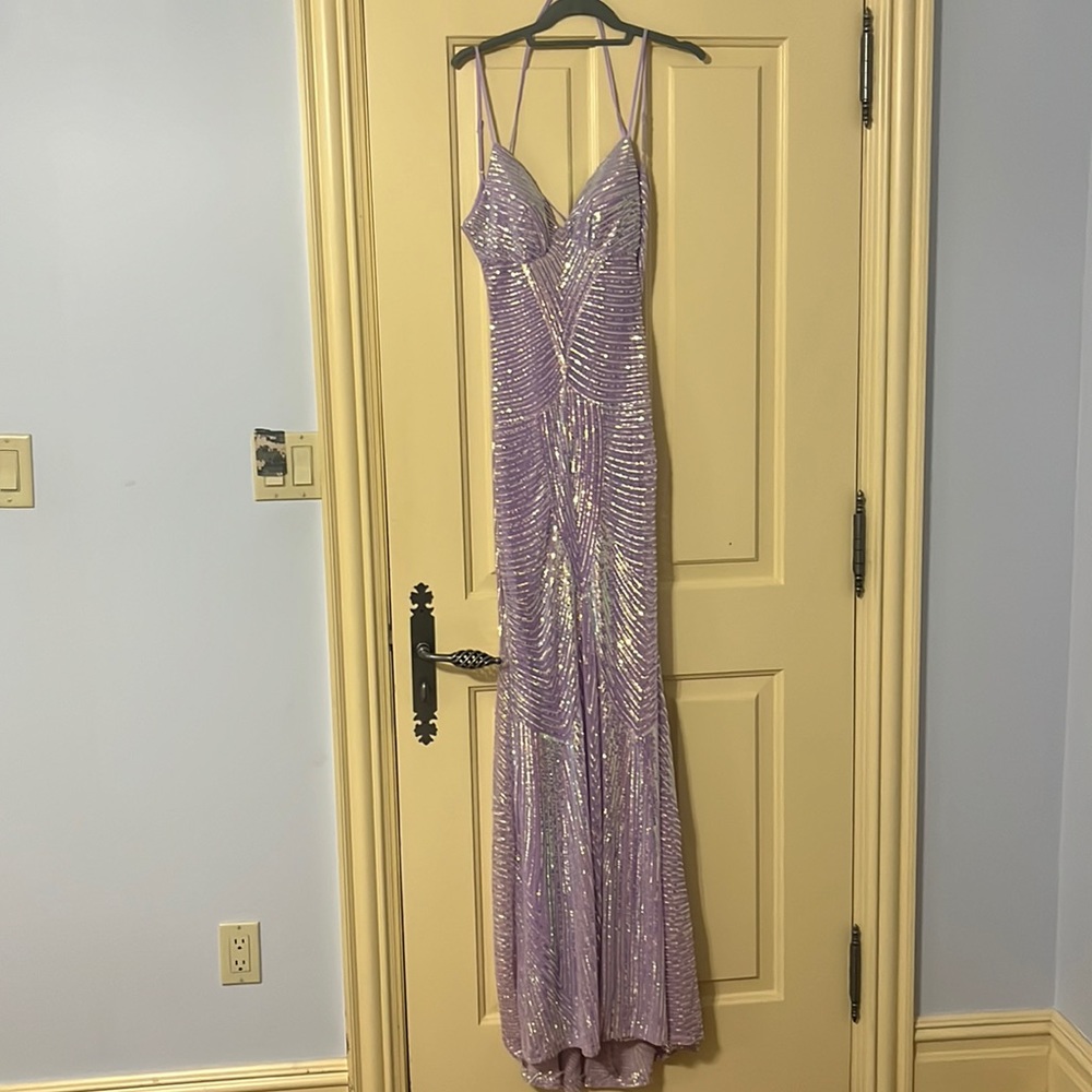 B. Darlin Pink/Purple Sequin Prom Dress